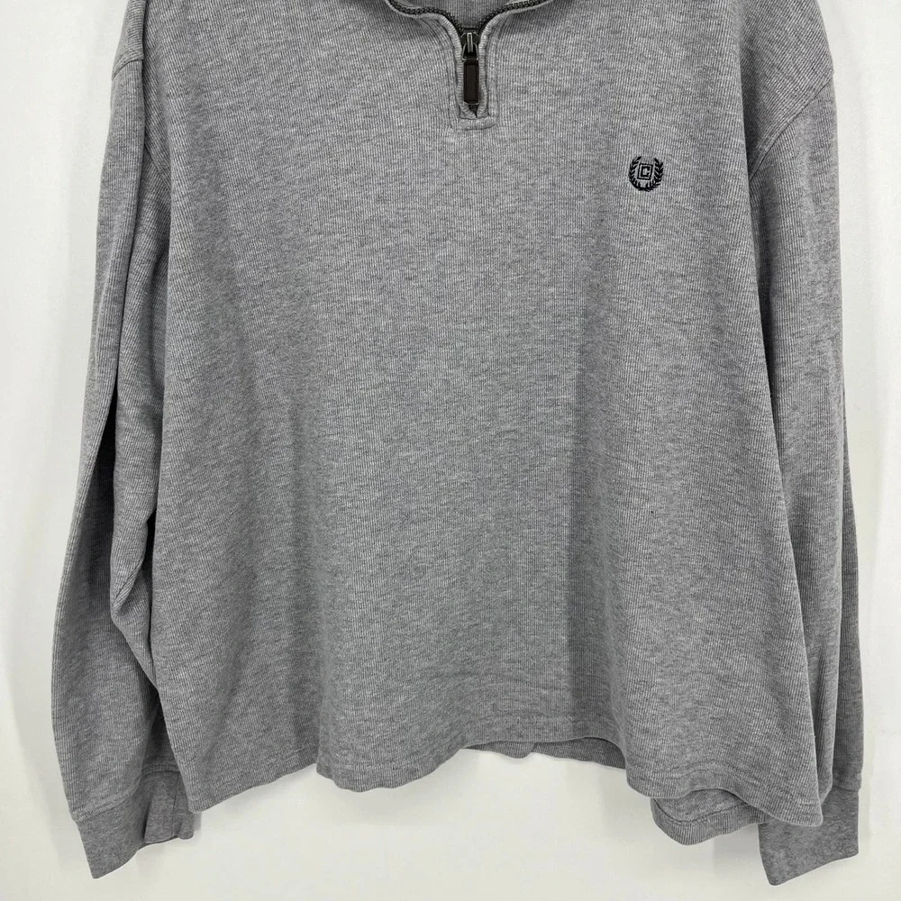 Chaps‎ Mens XXL Gray Ribbed 100% Cotton Quarter Zip Pullover Sweater Logo